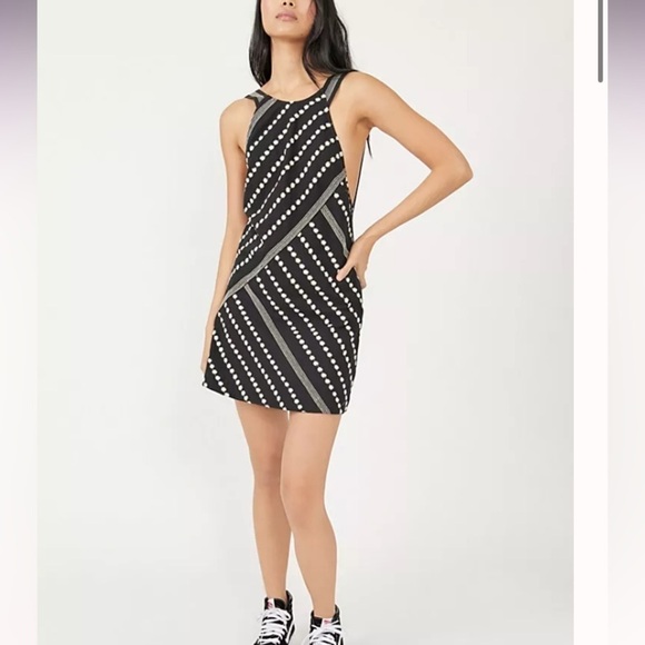 Free People Juni Mini Dress Black White Floral Embroidery open back dress M - Picture 2 of 13